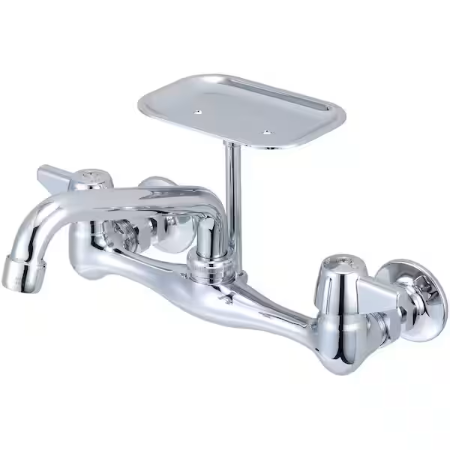 Glacier Bay Double-Handle Wall Mount Kitchen Faucet w/ Soap Dish, Polished Chrome